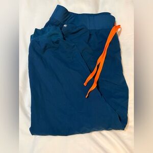 Figs Women's Deep Blue Track Pants with Orange Drawstring